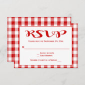 Cartons Réponse Chèques rouges Mariage RSVP, Parti En vichy Plaid (Devant / Derrière)