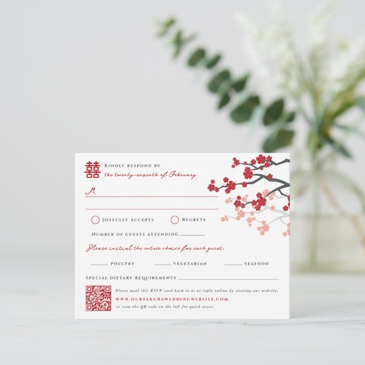 Cartons Réponse Cherry Blossoms & Double Bonheur Mariage chinois (Debout devant)