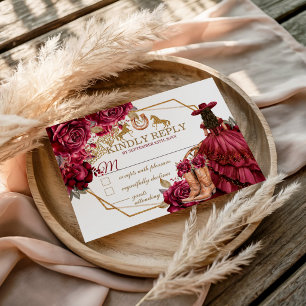 Cartons Réponse Cheval Charra Quinceanera Or Bourgogne