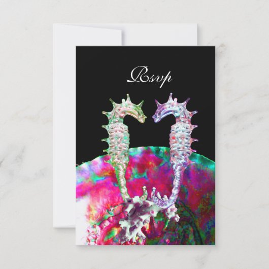 Cartons Réponse CHEVAUX DE MER MARIAGE RSVP, bleu rose noir (Devant)