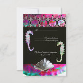 Cartons Réponse CHEVAUX DE MER MARIAGE RSVP, bleu rose noir (Dos)