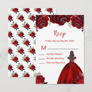 Cartons Réponse Cheveux Bruns Princesse Fleur Quinceanera Rouge Fl