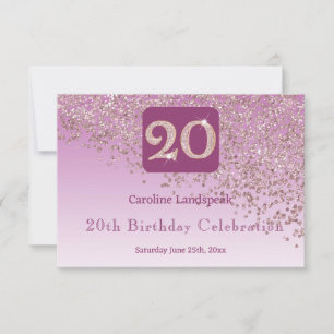 Cartons Réponse Chic 20 Anniversaire Rose Parties scintillant or R