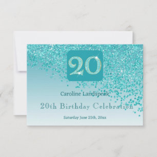 Cartons Réponse Chic 20 Anniversaire Turquoise Parties scintillant