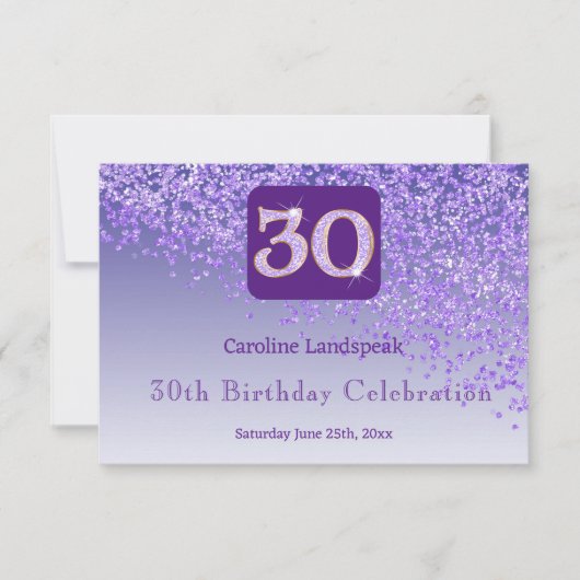 Cartons Réponse Chic 30 Anniversaire Parties scintillant violet RS (Devant)
