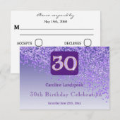 Cartons Réponse Chic 30 Anniversaire Parties scintillant violet RS (Devant / Derrière)