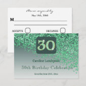 Cartons Réponse Chic 30 Parties scintillant verte anniversaire RSV (Devant / Derrière)