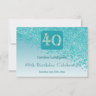 Cartons Réponse Chic 40 Anniversaire Turquoise Parties scintillant