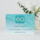 Cartons Réponse Chic 60 Anniversaire Turquoise Parties scintillant (Debout devant)
