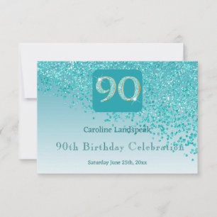 Cartons Réponse Chic 90 Anniversaire Turquoise Parties scintillant