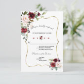 Cartons Réponse Chic Aquarelle Bourgogne Blush Floral Mariage or (Debout devant)
