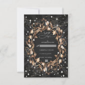 Cartons Réponse Chic Black Ornate or Feuille Mariage (Devant)