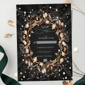 Cartons Réponse Chic Black Ornate or Feuille Mariage