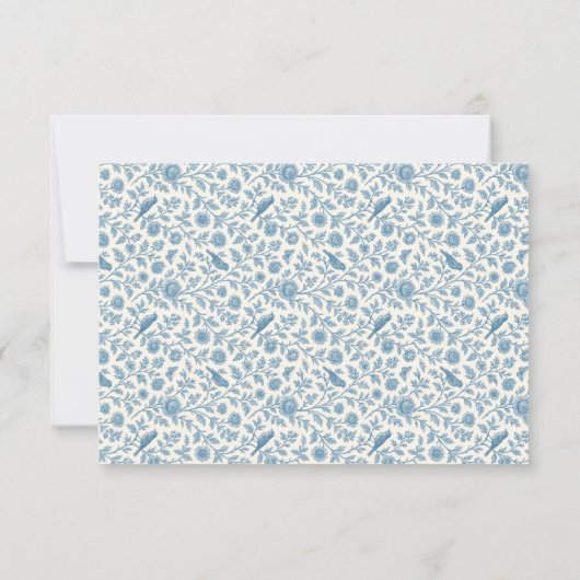 Cartons Réponse Chic Blue Toile de Jouy Floral Border Wedding (Dos)