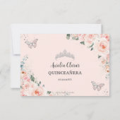 Cartons Réponse Chic Blush Floral Silver QUINCEAÑERA Papillons (Dos)