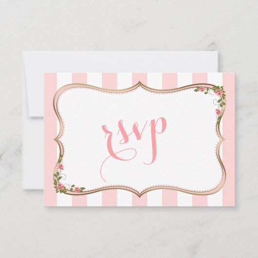 Cartons Réponse Chic Blush Stripes Gold Floral WeddingRSVP (Devant)