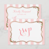 Cartons Réponse Chic Blush Stripes Gold Floral WeddingRSVP (Devant / Derrière)