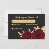 Cartons Réponse Chic bordeaux et or noir mariage botanique (Devant)