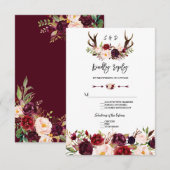 Cartons Réponse Chic Bourgogne Floral Antlers écriture manuscrite (Devant / Derrière)