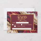 Cartons Réponse Chic Bourgogne Or Agate Marbre Mariage Moderne  (Devant)
