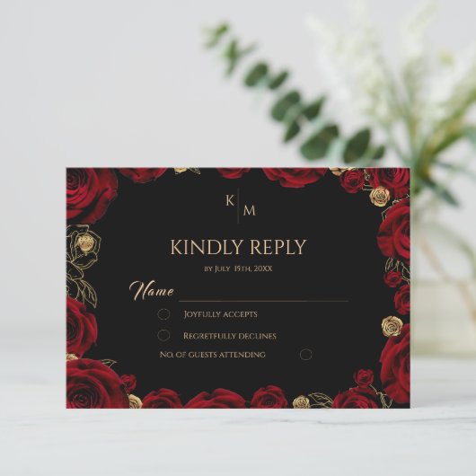 Cartons Réponse Chic Burgundy Roses Boho Wedding (Debout devant)