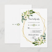 Cartons Réponse Chic Cadre Mariage Floral Vert Blanc Or (Devant / Derrière)