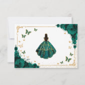 Cartons Réponse Chic Emerald Green Roses Gold Quinceanera Reply (Dos)