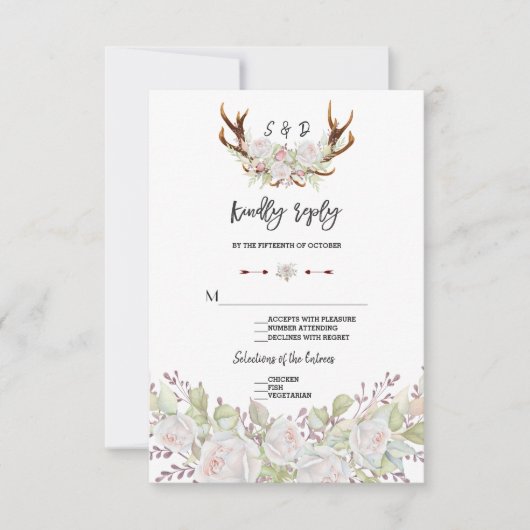 Cartons Réponse Chic Fleurs blanches Antlers écriture manuscrite R (Devant)