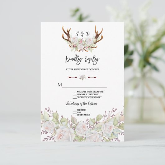 Cartons Réponse Chic Fleurs blanches Antlers écriture manuscrite R (Debout devant)