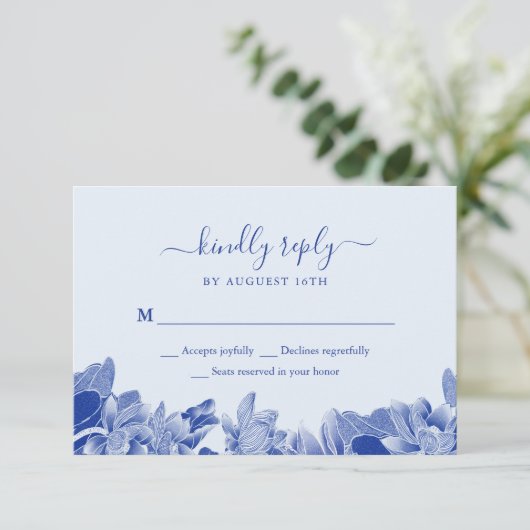 Cartons Réponse Chic Floral Élégant Poussiéreux Bleu de Chine (Debout devant)