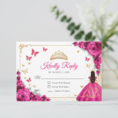 Cartons Réponse Chic Fuchsia Pink Roses Gold Quinceanera Reply (Debout devant)