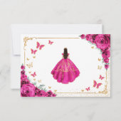 Cartons Réponse Chic Fuchsia Pink Roses Gold Quinceanera Reply (Dos)