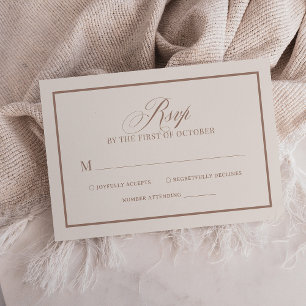 Cartons Réponse Chic ivoire et taupe bordure   Luxe mariage neutre