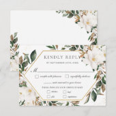 Cartons Réponse Chic Ivory Magnolia Floral Greenery Repas Mariage (Devant / Derrière)
