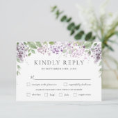 Cartons Réponse Chic Lilac Purple Floral Mariage Choix de repas (Debout devant)