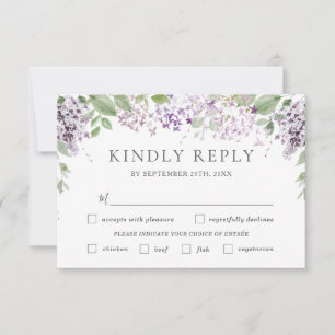 Cartons Réponse Chic Lilac Purple Floral Mariage Choix de repas