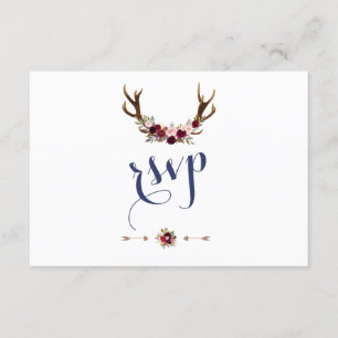 Cartons Réponse Chic Marsala Floral Antlers Marine Blue Wedding RS