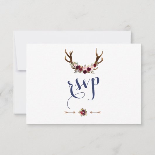 Cartons Réponse Chic Marsala Floral Antlers Marine Blue Wedding RS (Devant)