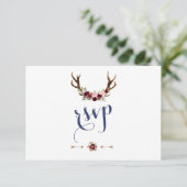 Cartons Réponse Chic Marsala Floral Antlers Marine Blue Wedding RS (Debout devant)