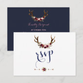 Cartons Réponse Chic Marsala Floral Antlers Marine Blue Wedding RS (Devant / Derrière)
