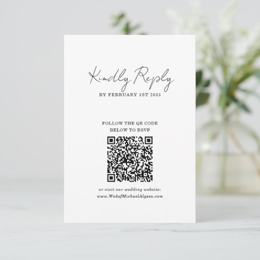 Cartons Réponse Chic Minimalist Handwriting Script Wedding QR Code (Debout devant)