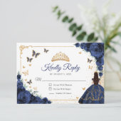 Cartons Réponse Chic Navy Roses Gold Quinceanera Reply (Debout devant)