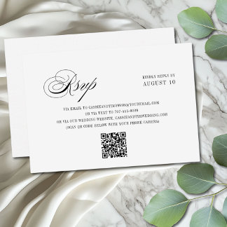 Cartons Réponse Chic noir blanc romantique Script QR Code Mariage