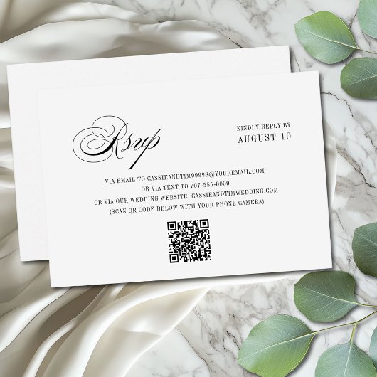 Cartons Réponse Chic noir blanc romantique Script QR Code Mariage