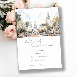 Cartons Réponse Chic Orlando Floride Skyline Mariage d'aquarelle