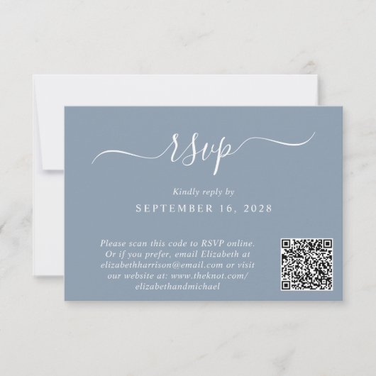 Cartons Réponse Chic Photo QR Code Dusty Blue Mariage (Devant)