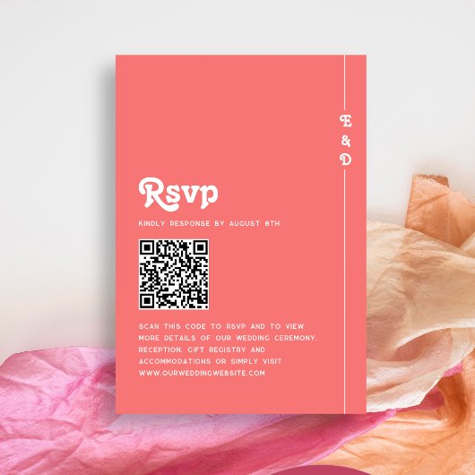 Cartons Réponse Chic Retro Coral rose Monogramme Mariage QR Code