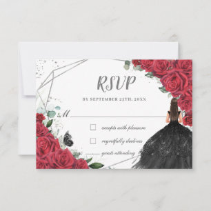 Cartons Réponse Chic Rouge Floral Roses Argent Quinceañera Princes