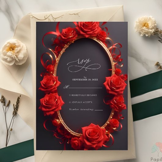 Cartons Réponse Chic rouge turc Rose or Frame Mariage