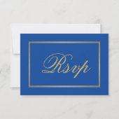 Cartons Réponse Chic Sapphire Blue Gold Script Mariage de calligra (Devant)